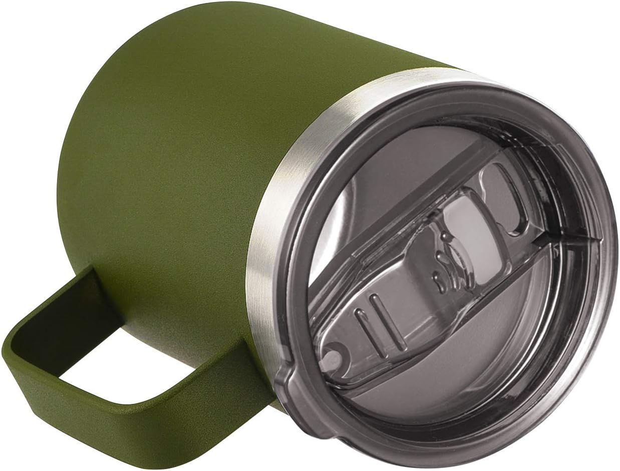 ALOUFEA 12oz Stainless Steel Insulated Coffee Mug with Handle, Double Wall Vacuum Travel Mug, Tumbler Cup with Sliding Lid, Army Green