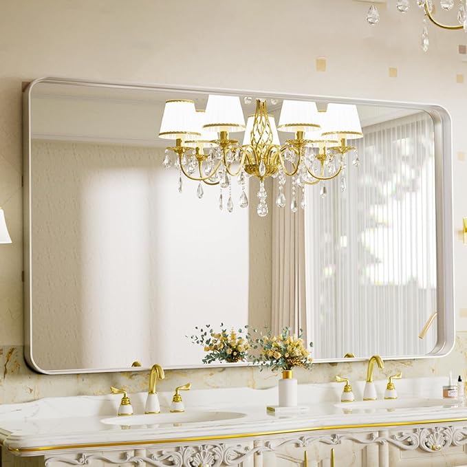 VooBang Bathroom Mirror 30x48 inch, Modern Round Corner Bathroom Vanity Mirror - Image 4