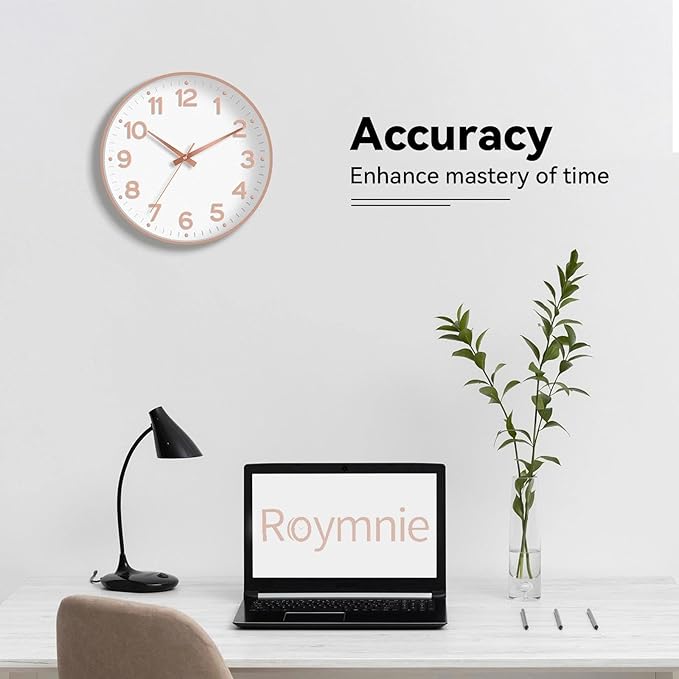 Roymnie Wall Clock 12 Inch Silent Wall Clocks Battery Operated- Modern Non - Image 4