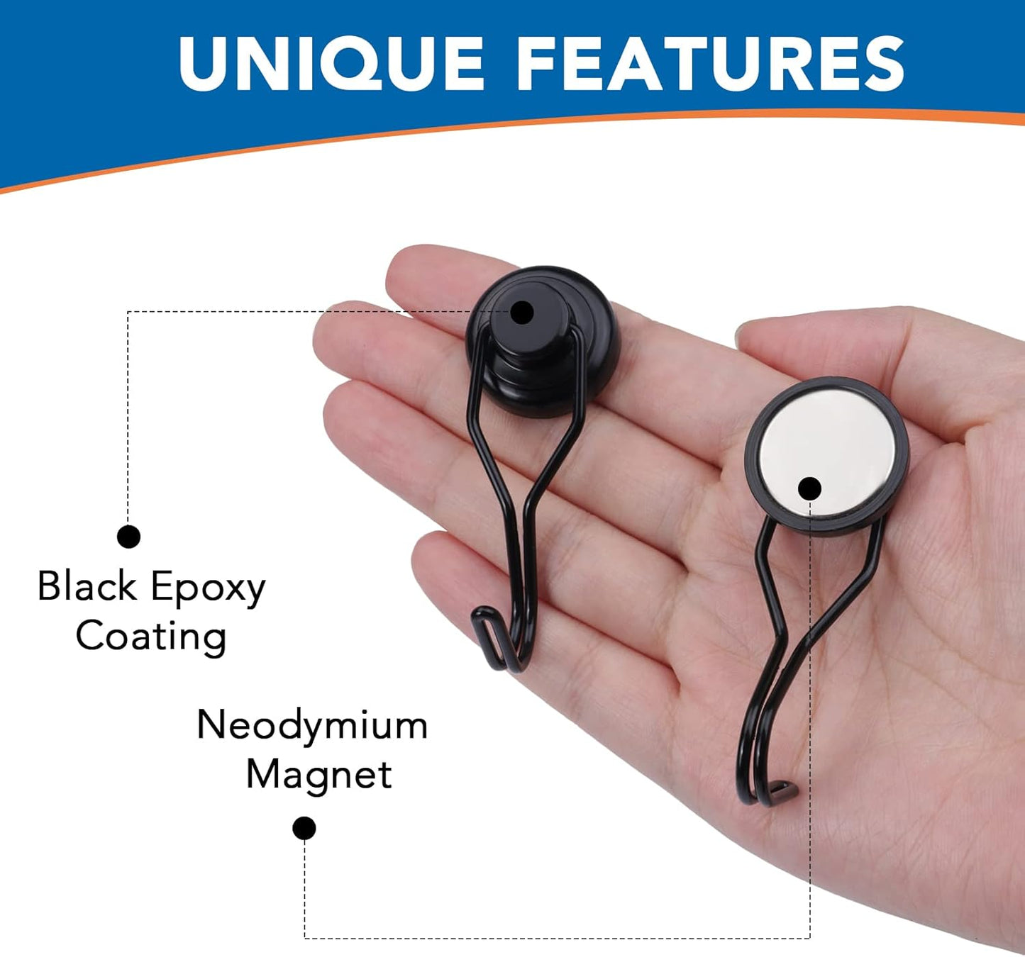 LOVIMAG Hooks, 75lbs+ Magnetic Magnet Hook 2025 Cruise Cabin Ship Essentials Heavy Duty Strong Refrigerator Fridge Hanging for Classroom Beach Vacation Kitchen Grills Home Mug Hanger (8 Pack), Black