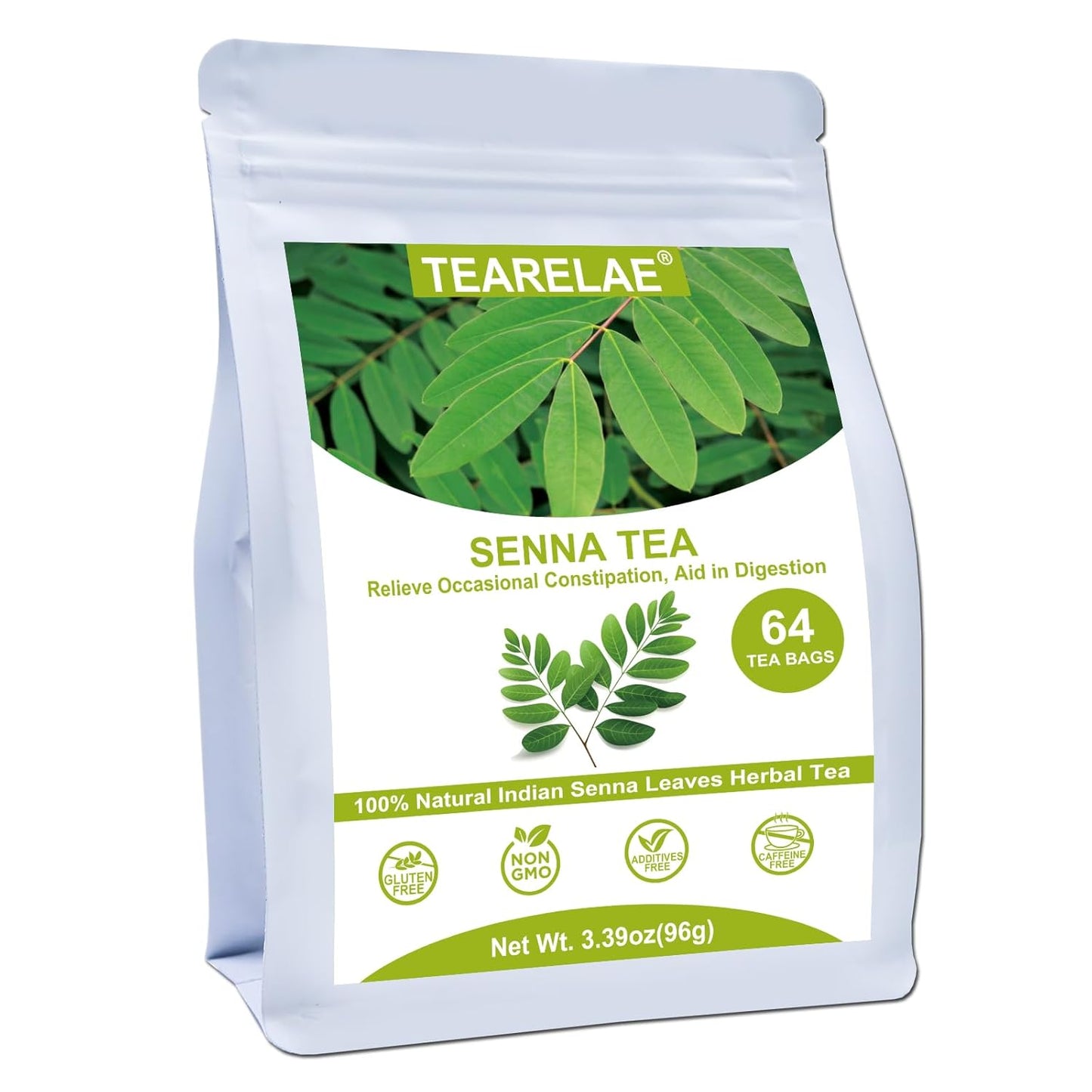 TEARELAE - Senna Tea - 1.5g x 64 Count Senna Leaves Tea Bags - Premium Indian Senna Leaves - Relieve Constipation, Aid in Digestion - Caffeine-Free, Non-GMO