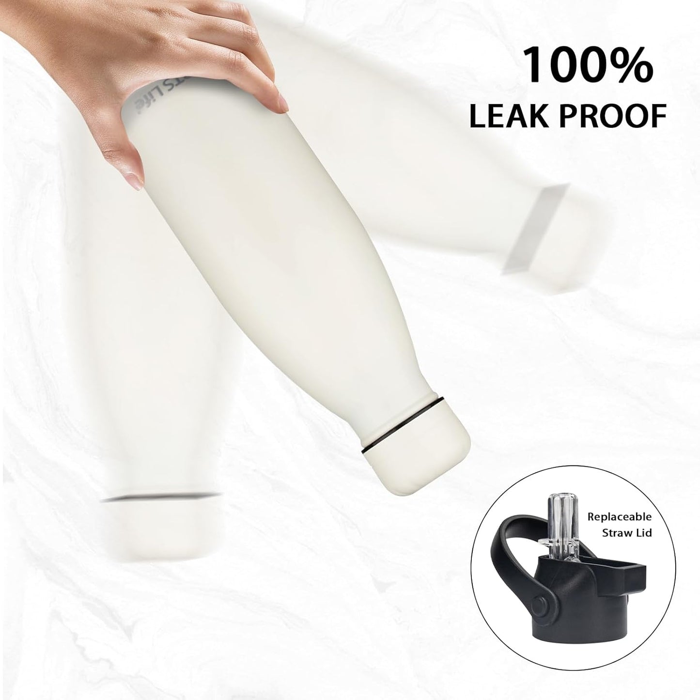 Insulated Water Bottle, 2 Pack-12oz Stainless Steel Water Bottles with straw lid, Metal Sports Water Bottles for Boys,Girls, Double Wall Vacuum BPA-Free Flask for Sports (Grey&Cream white)