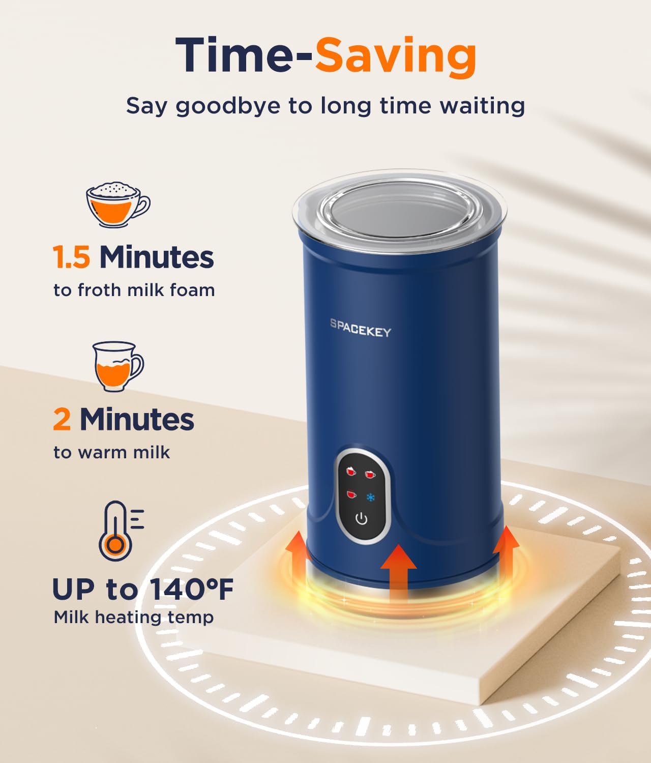 Spacekey Milk Frother, 4-in-1 Milk Frother and Steamer, Auto Shut-off Hot & Cold Foam Maker with Mute Mode, Temperature Control Electric Milk Frother for Coffee, Latte, Cappuccino, Macchiatos