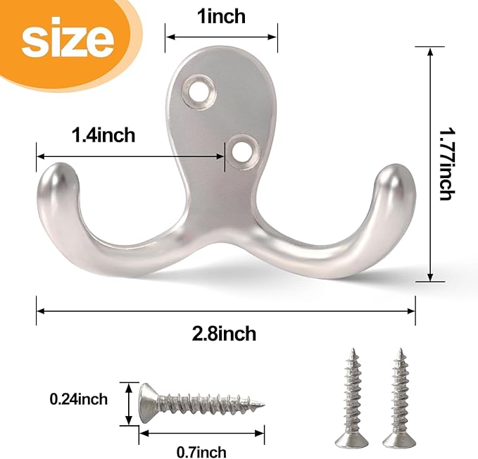 25 Pack Coat Hooks Wall Hooks for Hanging, Heavy Duty Double Prong Metal Hook - Image 6
