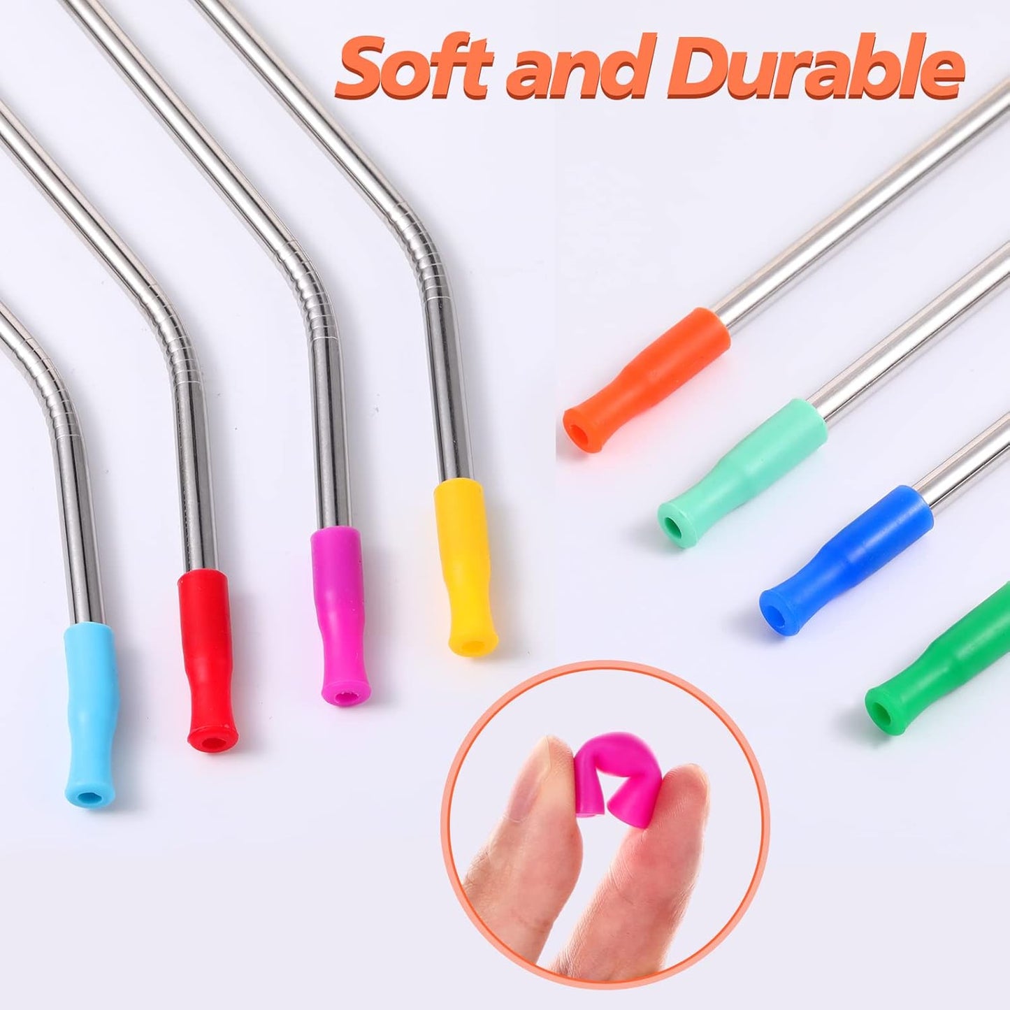 Zhehao 500 Pcs Silicone Straw Tip Multicolored Straw Tip Cover Reusable Silicone Cover Metal Tip for 6mm Outer Diameter Metal Stainless Steel, 11 Assorted Color