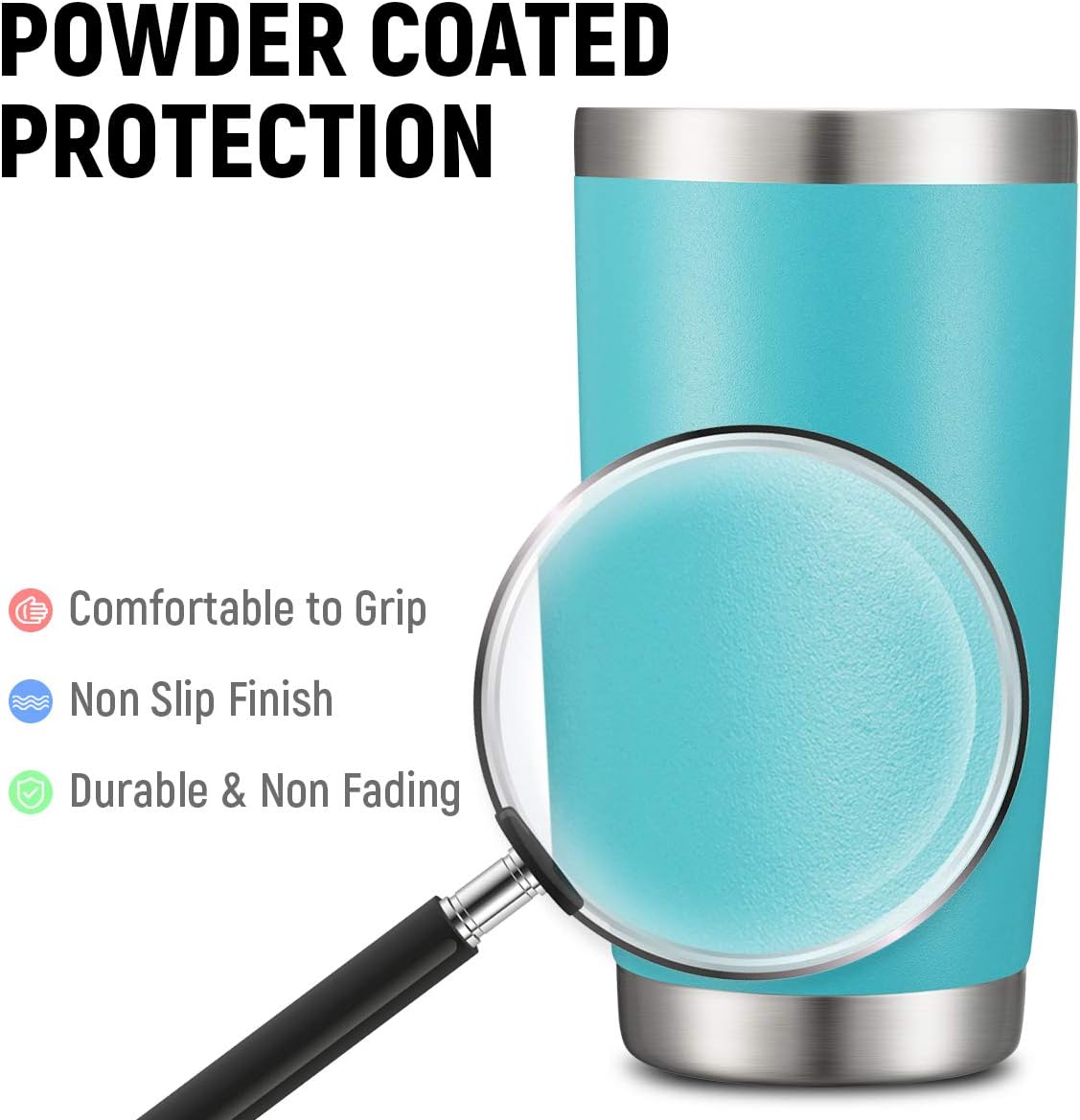 COMOOO 20oz/4Pack Double Wall Vacuum Insulated Travel Mug, Stainless Steel Tumbler with Lid, Durable Powder Coated Insulated Coffee Cup for Cold & Hot Drinks (Light Blue, 4 Pack)