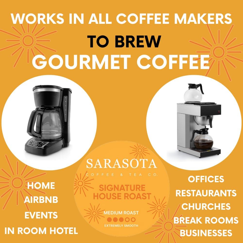Sarasota Coffee Ground Packets | Gourmet Medium Roast Ground Coffee Packs | Breakfast Blend | Low Acid Mold Free Singles Packets | Individual Pouches for 12 Cup Coffee Maker | 2 Ounce Bags, 12 Count