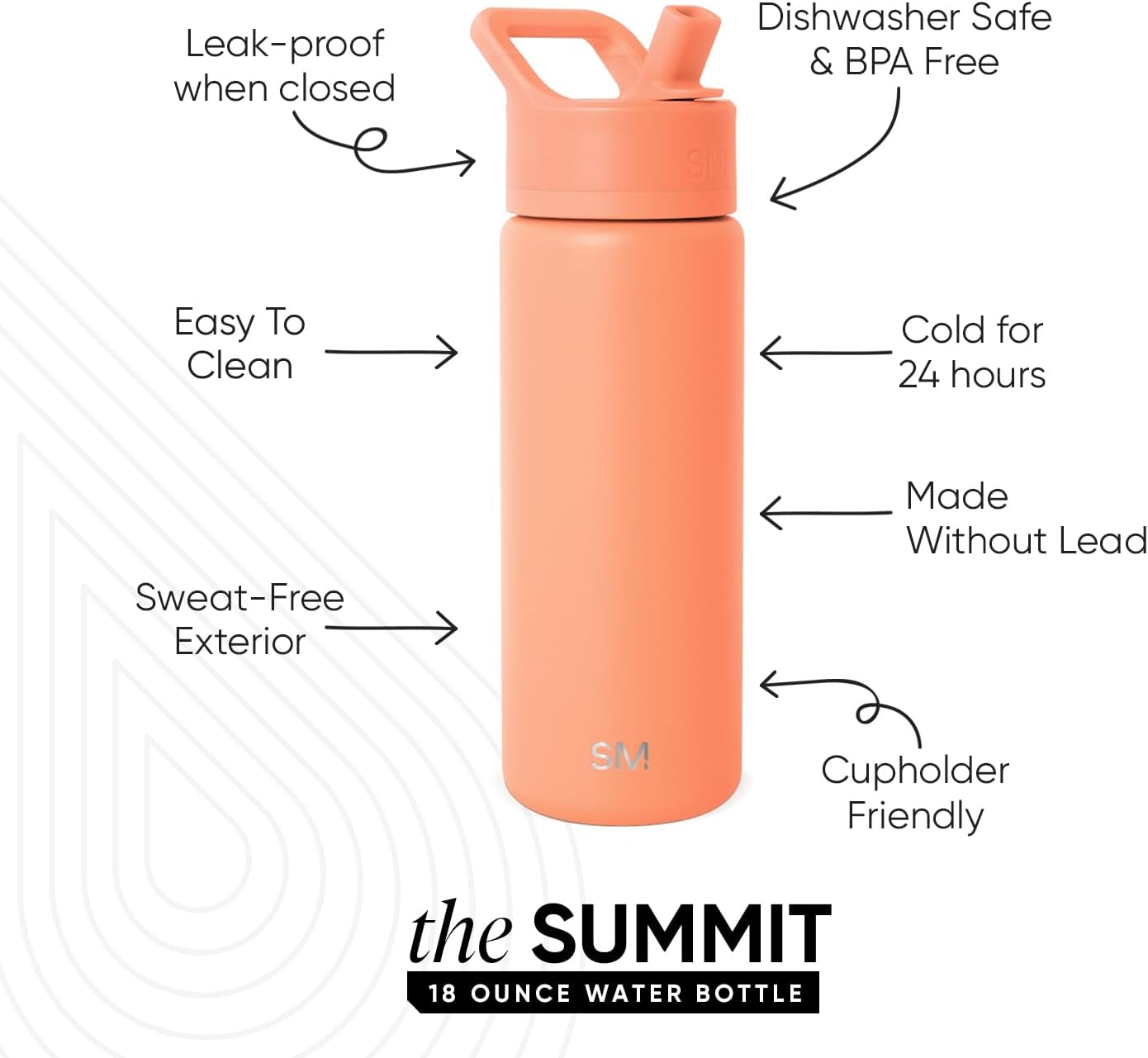 Simple Modern Kids Water Bottle with Straw Lid | Vacuum Insulated Stainless Steel Metal | Reusable Leak Proof BPA-Free Thermos for School | Summit Collection | 18oz, Clementine