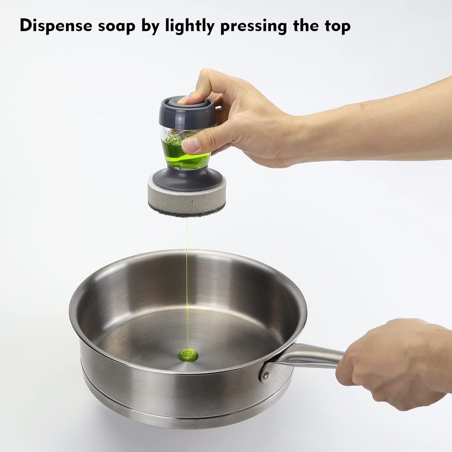 Dish Brush with Soap Dispenser, Kitchen Scrub Brush for Dishes Pots Pans Sink Cleaning, Scrub Sponge Dish Scrubber with Holder Set (Grey Handle & Scrub Sponge)