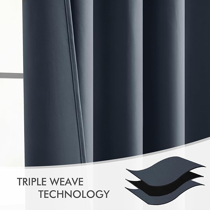 MIULEE Stone Blue Back Tab Blackout Curtains 120 Inch Long 2 Panels Set - Image 7