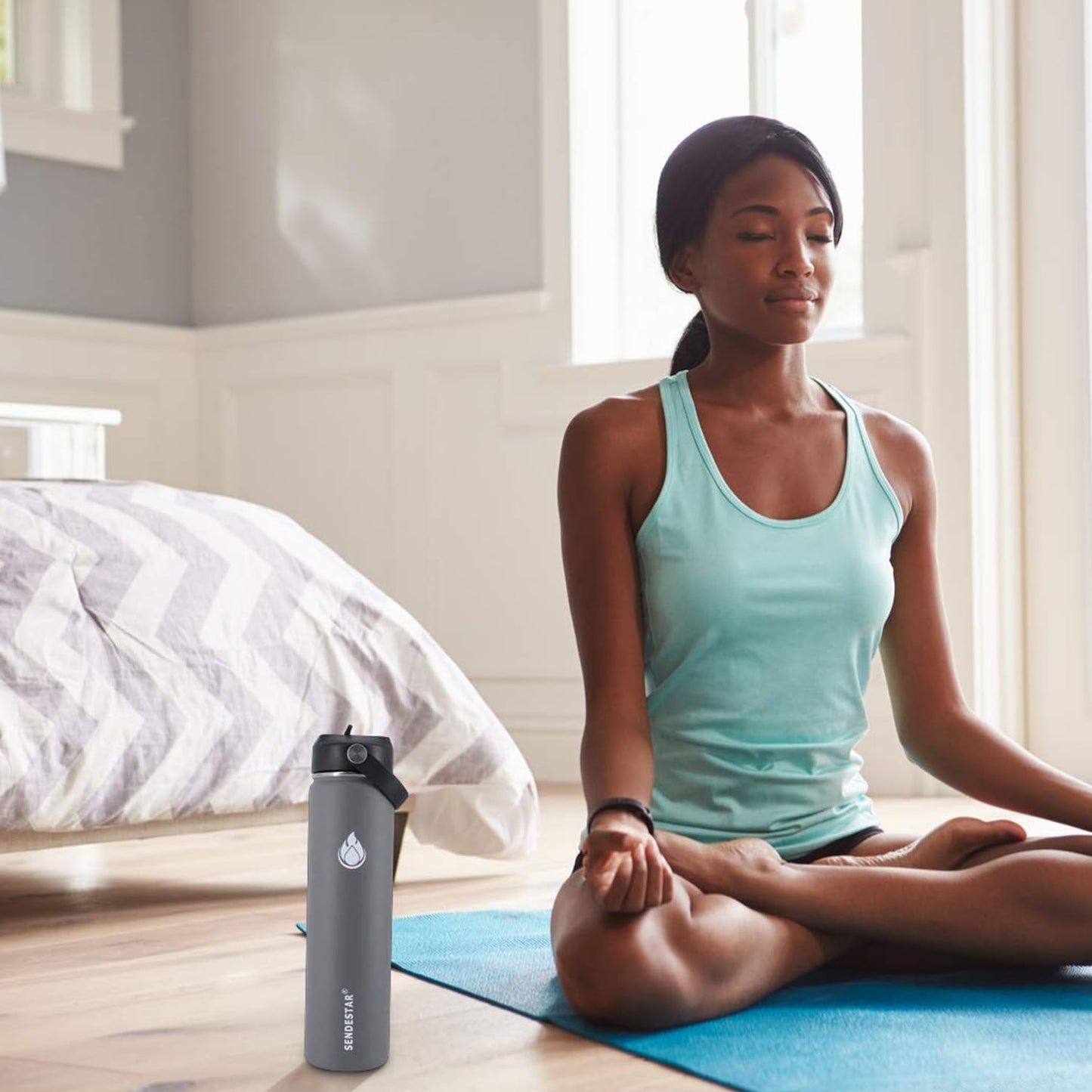 SENDESTAR Stainless Steel Water Bottle, Wide Mouth Water Bottle 24 oz with Straw Lid, Spout Lid, Double Wall Vacuum Insulated Leak Proof, Keeps Liquids Hot or Cold (Graphite)