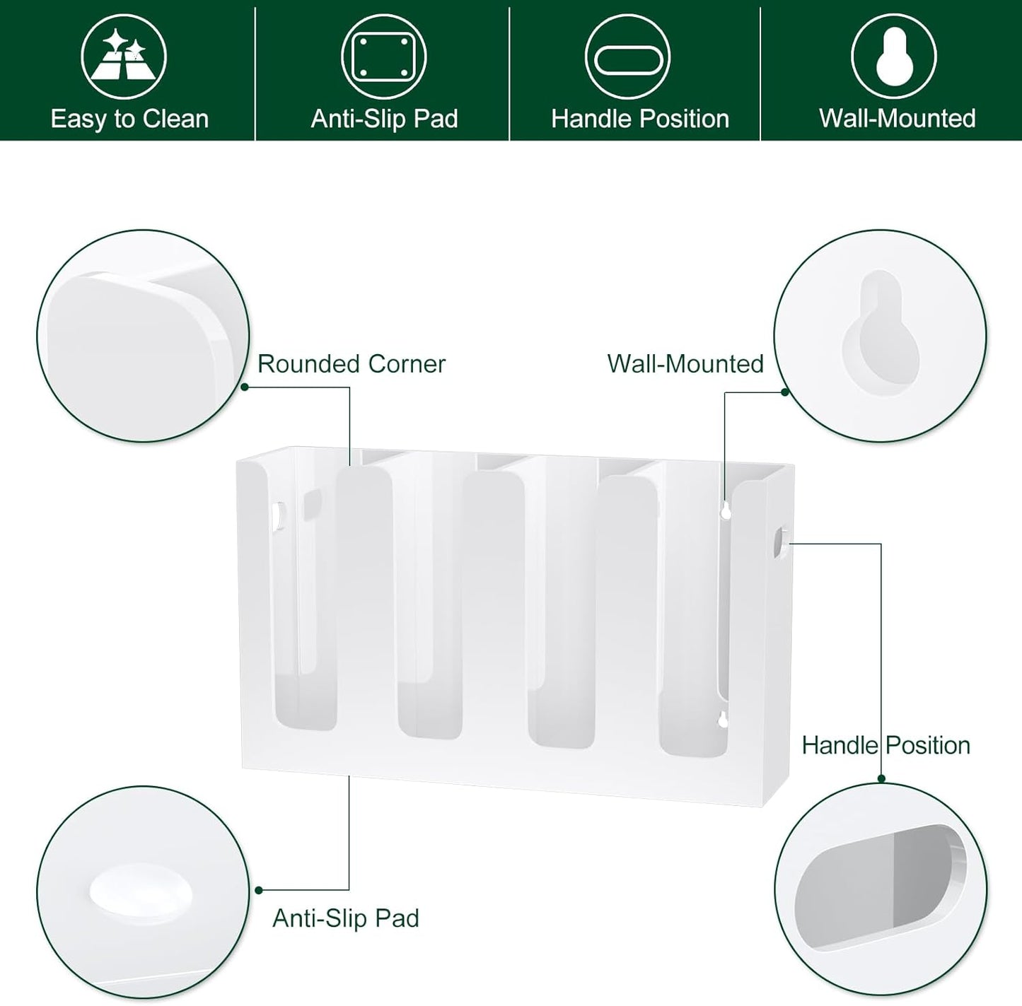 Disposable Coffee Cup Dispenser with Handles, Countertop or Wall Mount Hot/Cold Drink Cup and Lid Holder - Bathroom/Kitchen/Office Acrylic Cup Lid Storage Organizer (4 Compartments, White)