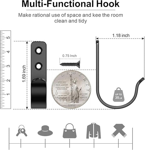 15-Pack Black Metal Wall Hooks, Heavy Duty Coat Hooks Wall Mounted - Image 2