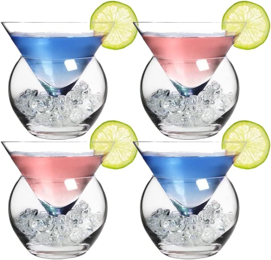 LEMONSODA Stemless Martini Glasses with Chiller - Set of 32 - Elegant Cocktail Glass Set- Martini Gift Set for Margarita, Espresso Martinis; Cosmopolitan, Manhattan Cocktails - Housewarming Gifts
