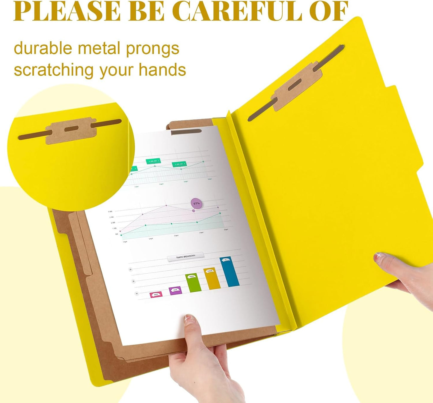 12 Pcs Classification Folders Letter Size, Back to School Supply for Teacher, Student, 3 Dividers Pressboard File Folder Bulk with 2 Fasteners, 3.5 Inch Expanding File Organizer (Yellow)