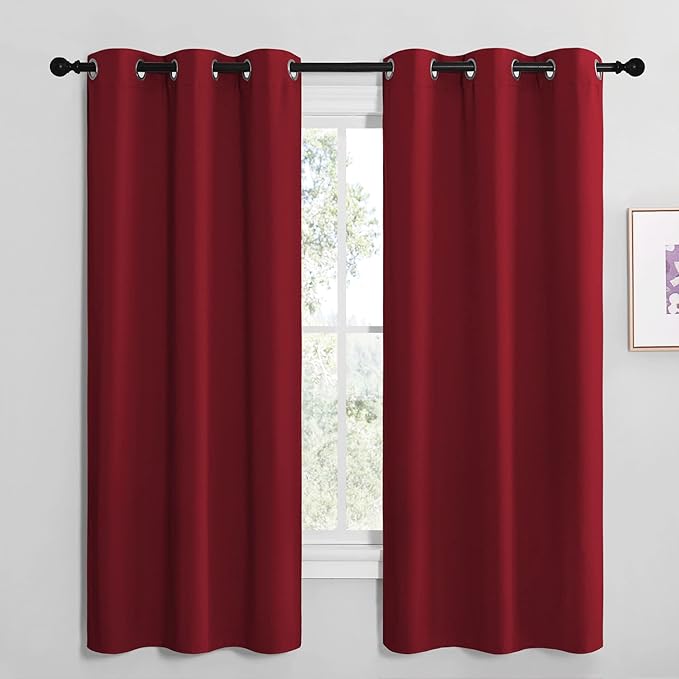 NICETOWN Christmas Burgundy Red Kitchen Blackout Curtain Panels, Thermal by NICETOWN
