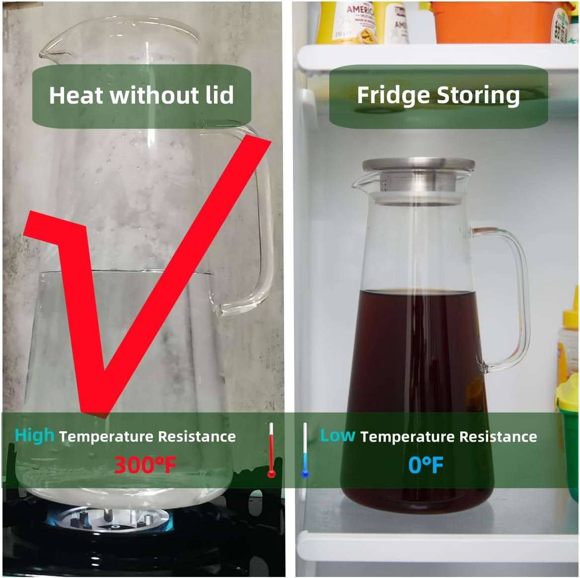 Karafu 68 Oz/2 Liter Pitcher, Glass Pitcher with Lid, Easy Clean and Heat Resistance Borosilicate Glass Jug for Hot or Cold Water, Milk, Ice Tea and Juice Beverage