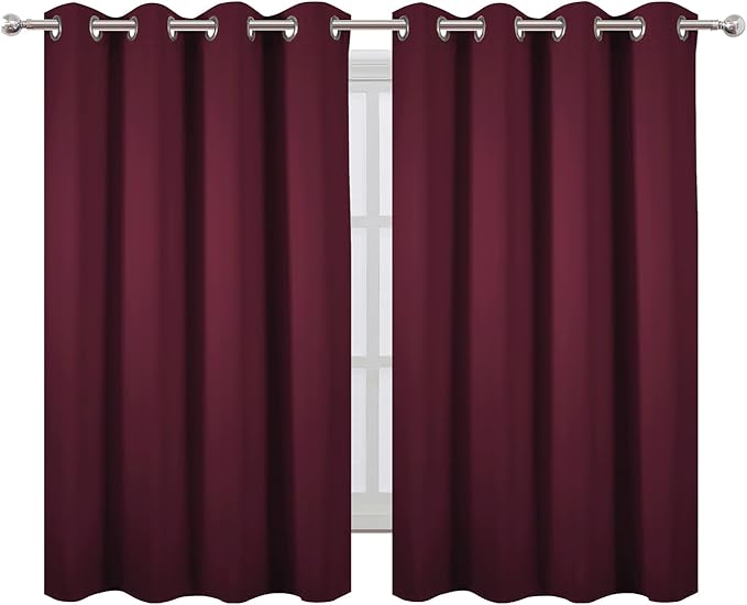 LEMOMO Blackout Curtains 66 x 54 Inch Long Burgundy Red Curtains Set of 2 - Image 2