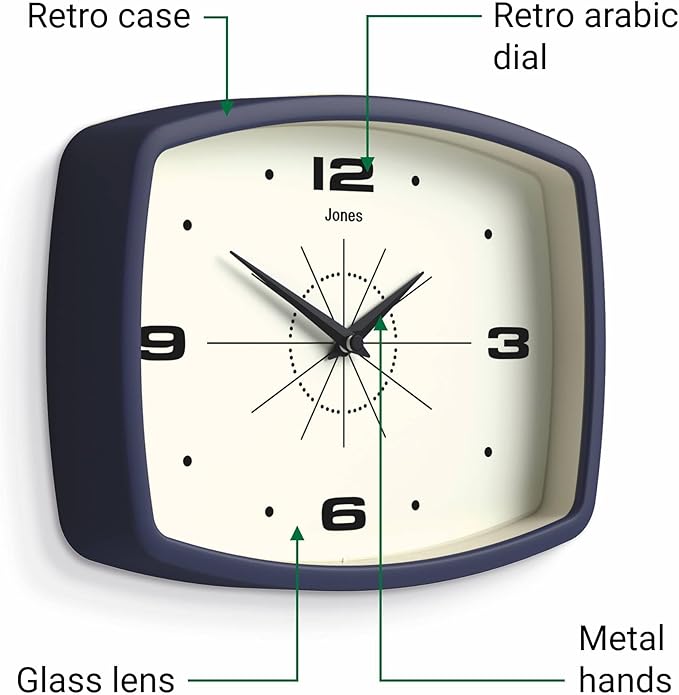 JONES CLOCKS® Movie Wall Clock | Rectangular Retro Clock | 25cm | Blue | Cool - Image 6