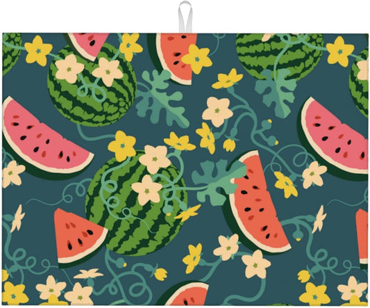 Large Dish Drying Mats For Kitchen Counter Microfiber Kitchen Drying Mat XL Draining Pad Absorbent Quick Drying Dish Mat 18x24 Inch - Watermelons