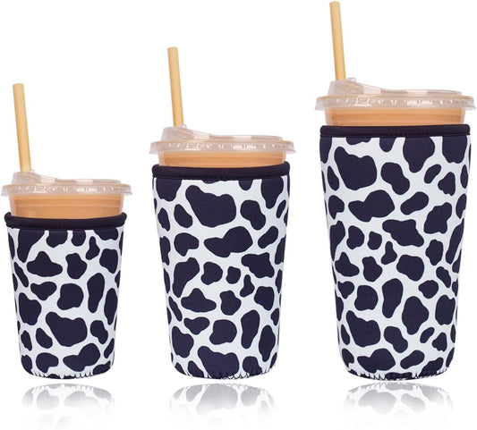 Reusable Insulated Neoprene Iced Coffee Cup Sleeve, Durable Drink Sleeve for Cold Beverages, Beverage Holder for Iced Coffee, Cowprint Chic