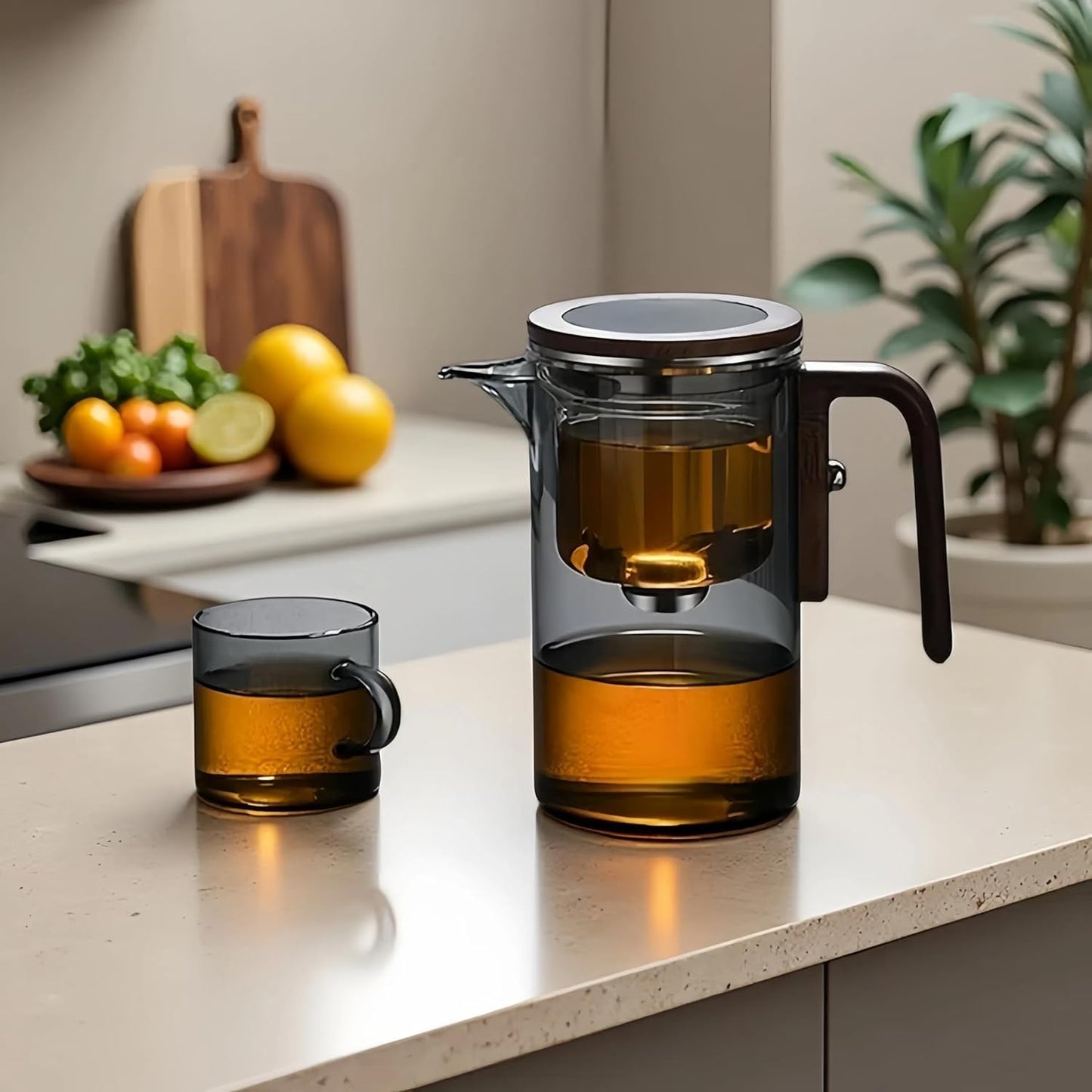 Enchanti Tea Pot, Creative Witchcraft Magic Glass Teapot, Detachable Loose Tea Glass Tea Infuser, Ideal for Tea Steeper-20oz (approx. 600 ml)(Gray)