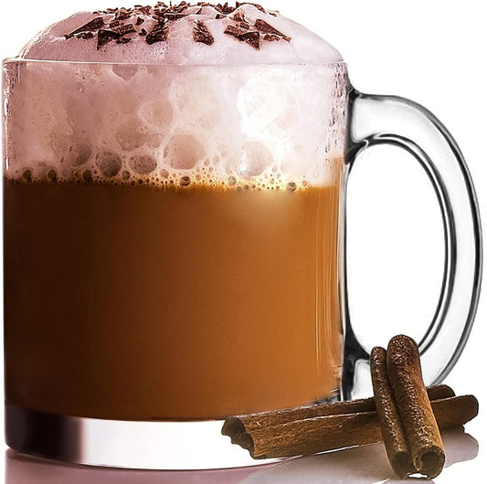 6-Pack Glass Coffee Infusion Mugs with Handle, Clear Tea cups Mugs, Espresso Cups Perfect for Cappuccino, Latte, Tea, Cafe Warm Beverage, Dishwasher & Microwave Safe.