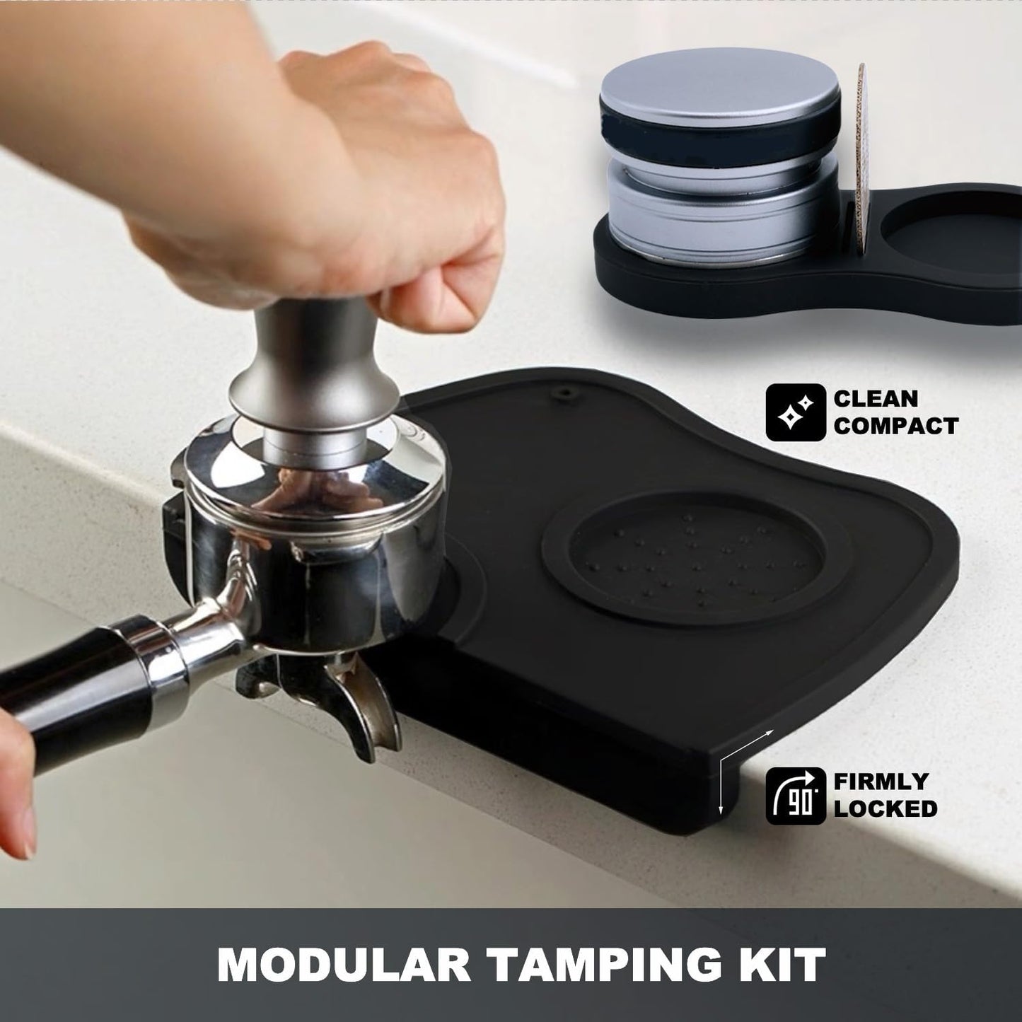 2-Piece Coffee Tamping Set with Silicone Tamper Mat & Tamper Holder | Storage Distributor/Tamper/Puck Screen | Essential Barista Espresso Accessories for Coffee Bar