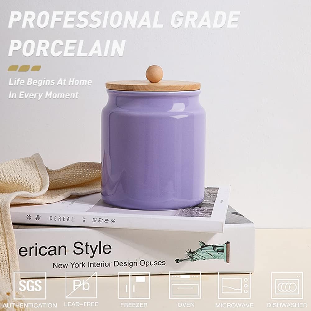 Sweejar Ceramic Kitchen Canisters, 28 FLOZ Porcelain Food Storage Jar with Airtight Seal Wooden Lid, Home Container Serving for Coffee Beans, Tea-leave, Sugar, Salt and More, Tool Bucket (Gray)