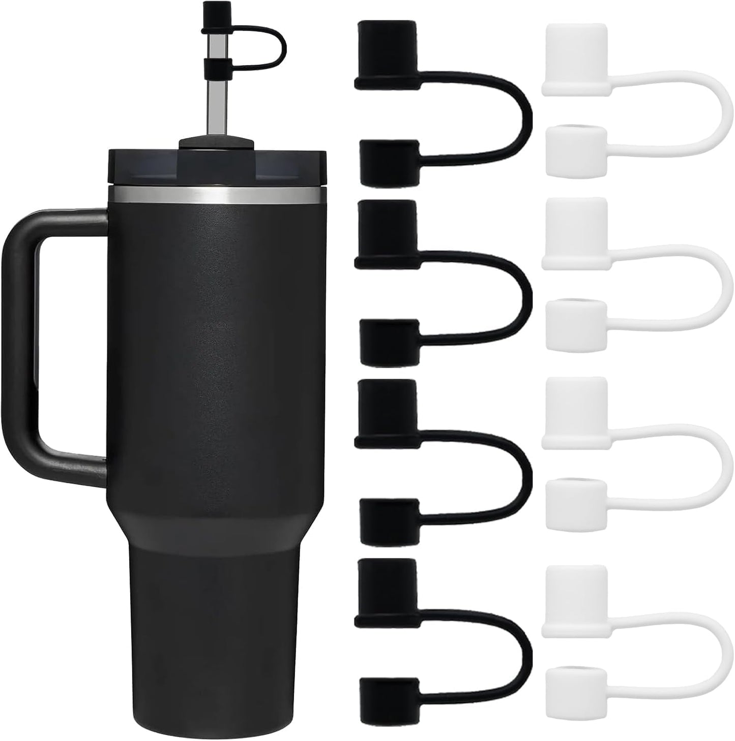 Straw Toppers for 10mm/0.39inch Diameter Straw Cover, compatable for Stanley/Owala Tumblers, Food Grade Silicone. (4Pcs-White+4Pcs-Black)