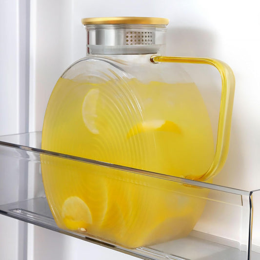 Glass Pitcher With Lid, 2 Liter 68 oz Glass Water Pitchers With handle and lid, 0.528 Gallon Tea Pitcher For Fridge, Carafe Jug Jar For Hot/Cold Water Iced Tea Juice Coffee Milk Beverage