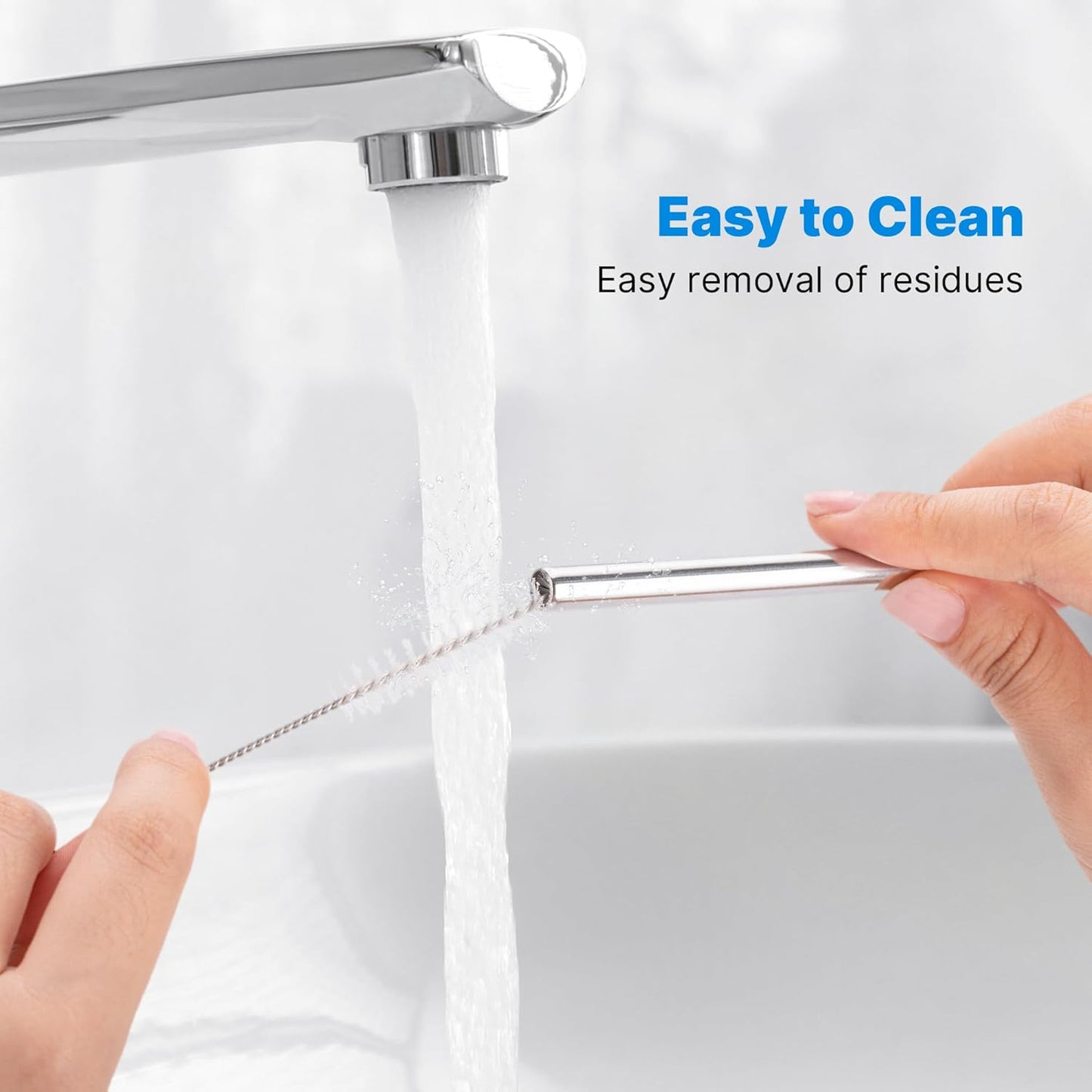 2 Pcs Stainless Steel Straw with Silicone Tips for 40 oz Stanley Tumbler, Repeatable 40 oz Metal Straws for Stanley Adventure Quencher Travel Tumbler Cup, BPA Free（Light Blue）