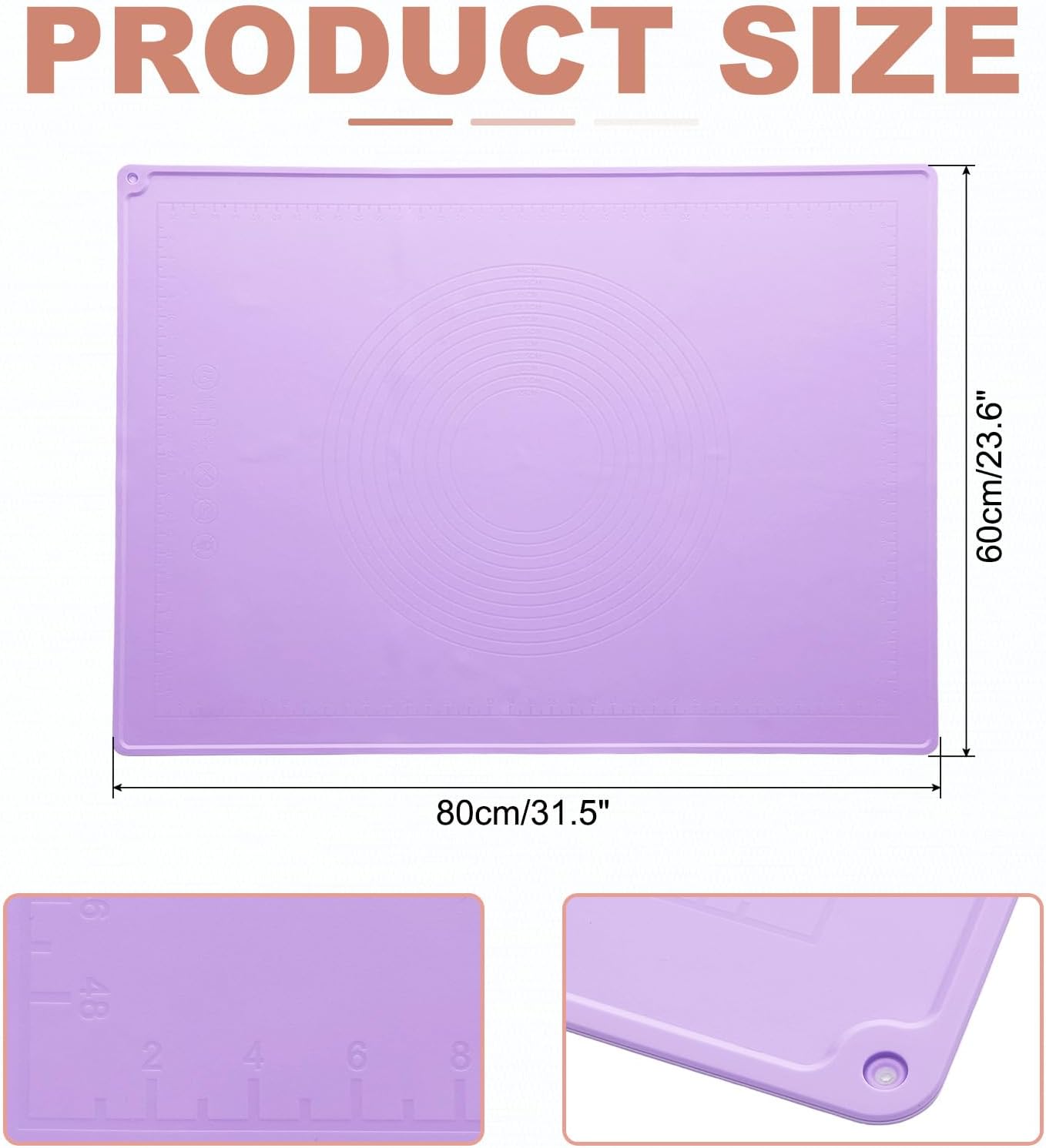 uxcell Silicone Pastry Mat, 31.5" x 23.6" Silicone Baking Mat with Measurements, Non-Stick Dough Rolling Mat for Making Pastry Cookies Bread Pizza Purple