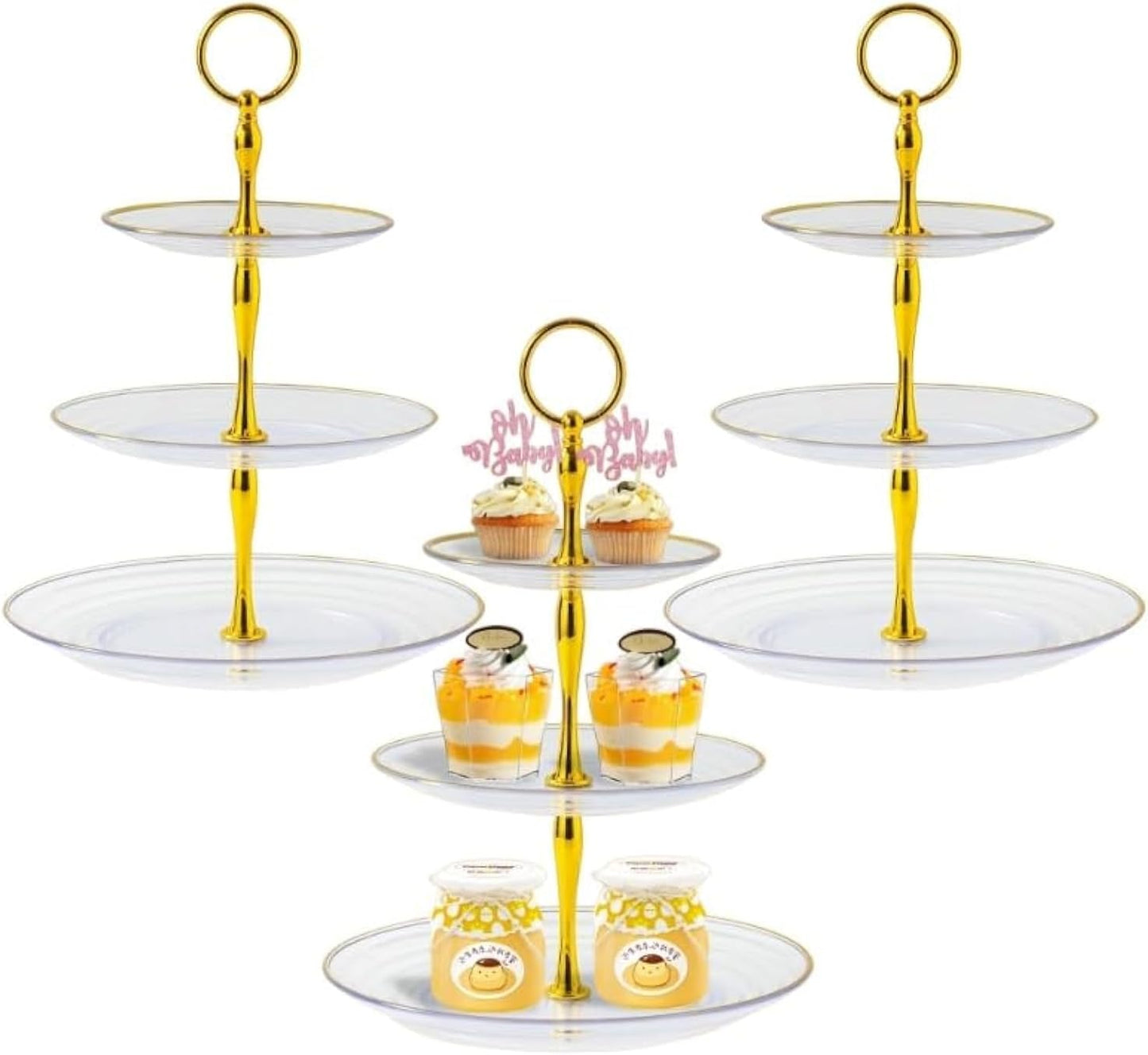 RAUVOLFIA 3 Pack 3 Tier Cupcake Stand, Plastic Tiered Serving Stand, Dessert Tray for Tea Party, Baby Shower and Wedding (Clear)