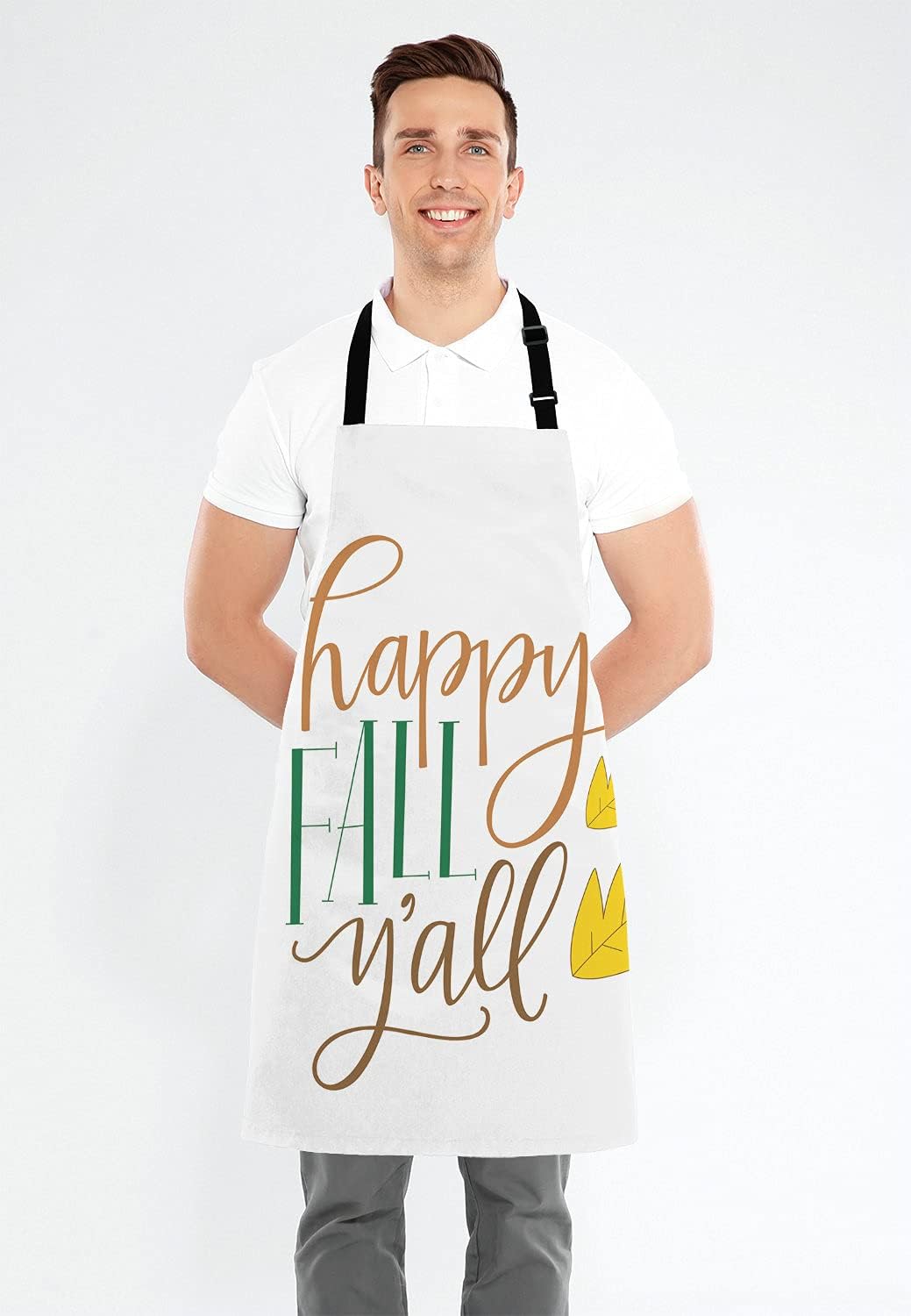 Happy Fall Y'all Kitchen Cooking BBQ Chef Apron,Funny Apron for Men, Women - Dad Presents, Presents for Men - Birthday, Mothers Day Presents for Mom, Wife, Husband, Brother, Friends