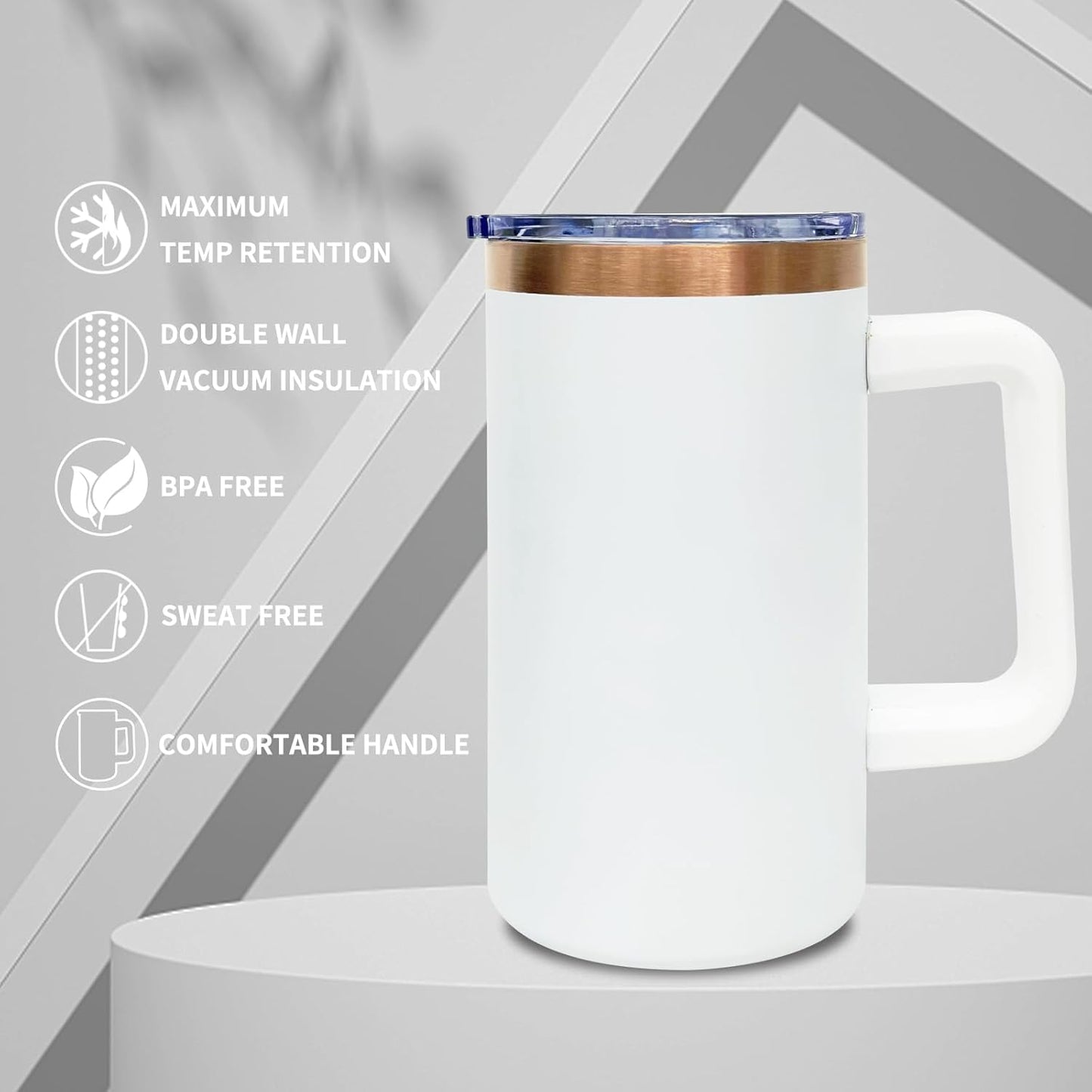 20 oz Insulated Coffee Mug with Lid, 4 Pack Stainless Steel Coffee Tumbler Bulk, Double Wall Vacuum Travel Mug with Handle, Leakproof Powder Coated Coffee Cups for Hot and Cold Drinks (White,4 pack)