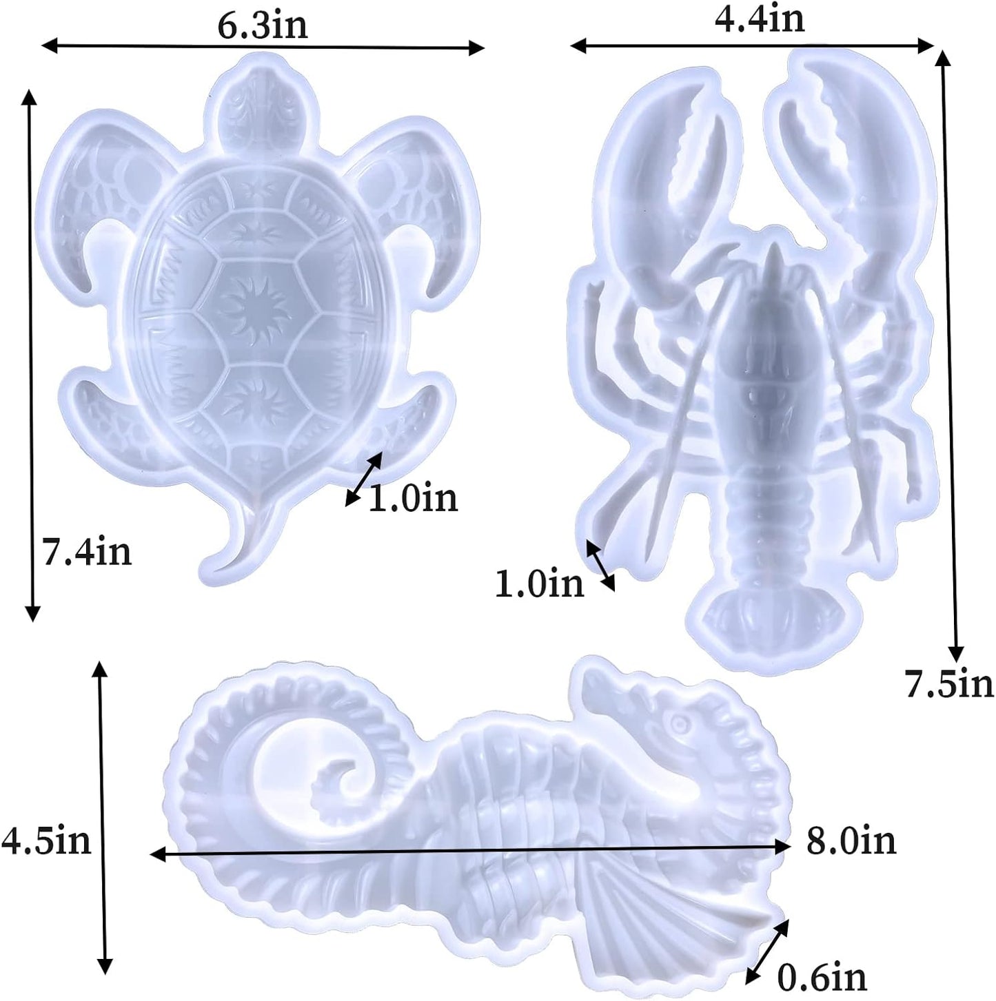 3PCS Silicone Molds for Epoxy Resin, Sea Turtle Seahorse Lobster Resin Mold Large Epoxy Resin Casting Mold Unique Marine Animal Mould DIY Resin Concrete Art Crafts Halloween Home Decoration