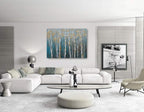 Yihui Arts Birch Tree Canvas Wall Art Hand Painted Teal and White Color Painting - Image 5