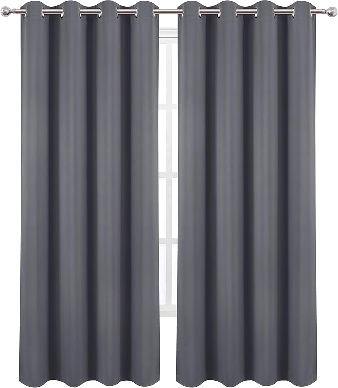 LEMOMO Blackout Curtains 52 x 90 Inch Long Grey Curtains Set of 2 Panels Room - Image 2