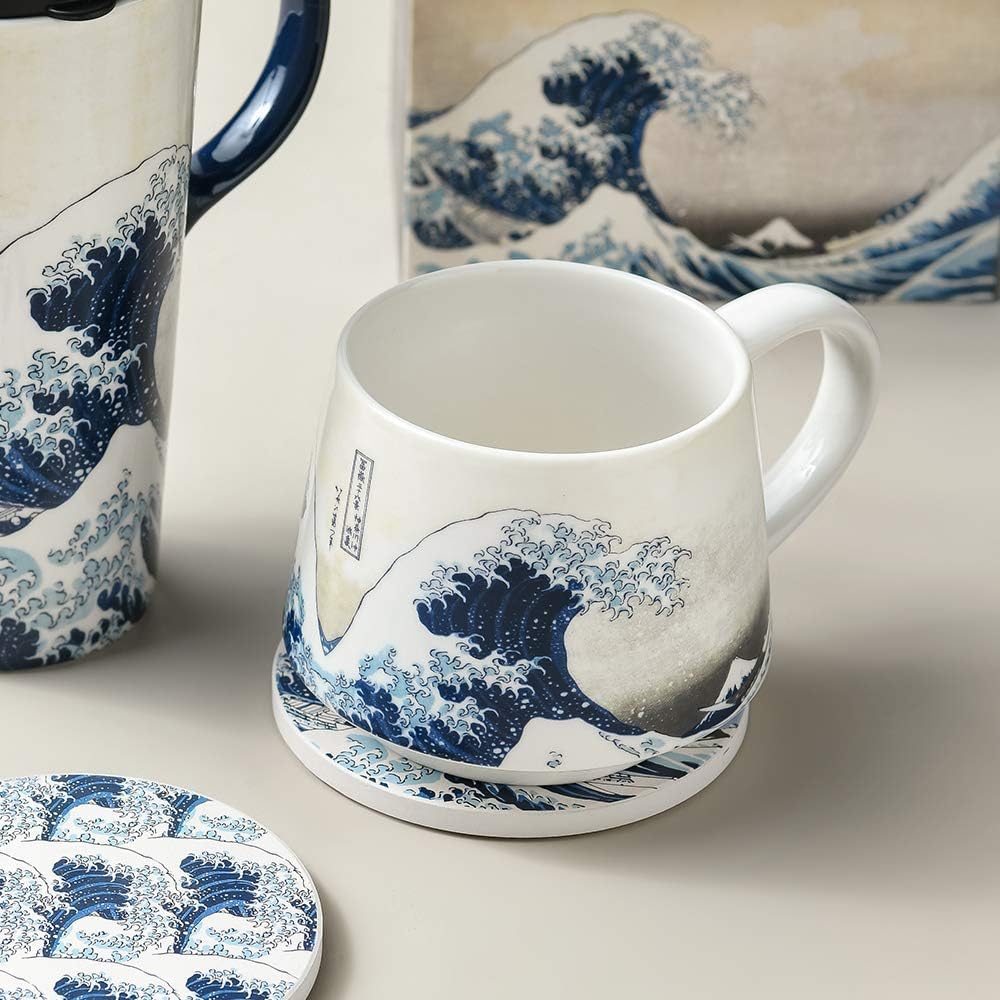 Topadorn Ceramic Mug Porcelain Coffee Cup The Great Wave Coffee Mug with Gift Box,13 oz.