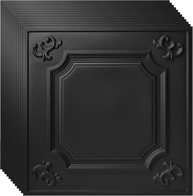 Art3d Drop Ceiling Tiles 24x24, Wainscoting Panels Glue Up 2x2, Cloud-Black by Art3d