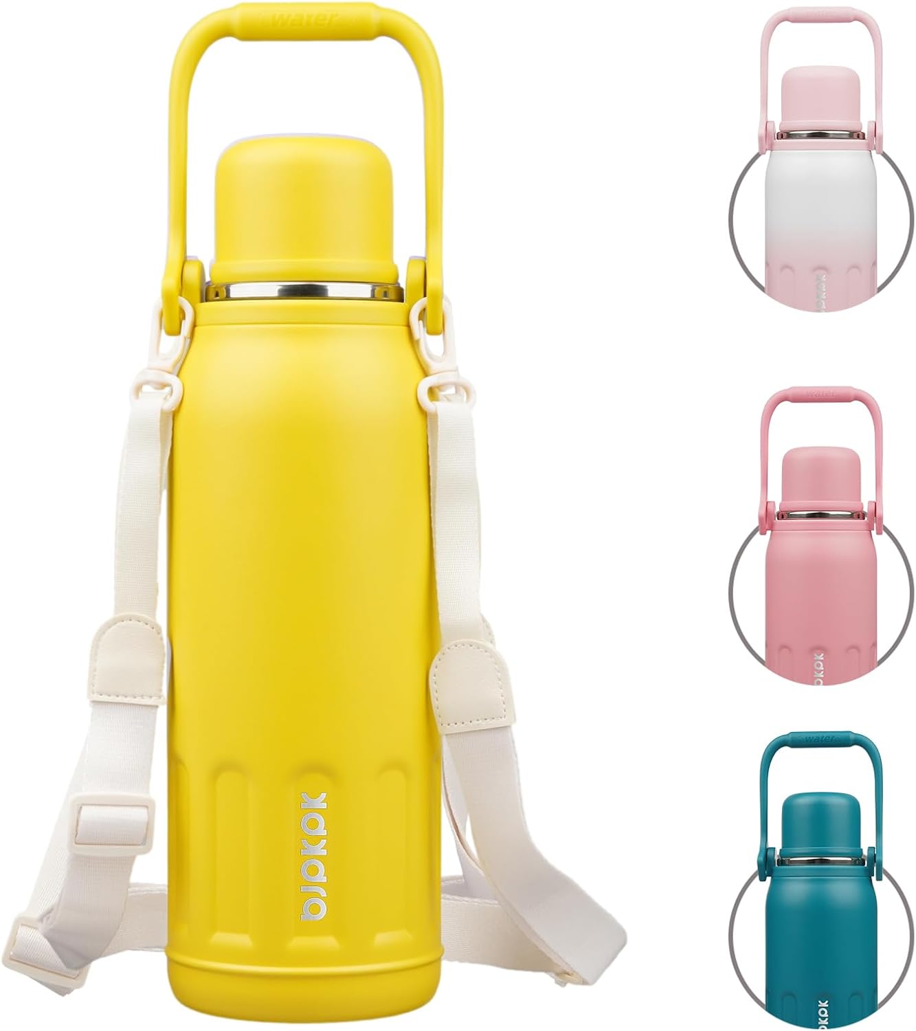 BJPKPK Insulated Thermos Water Bottle Double Wall with Handle and Lid 50oz Stainless Steel Water Bottles for Cold and Hot Beverages,Yellow