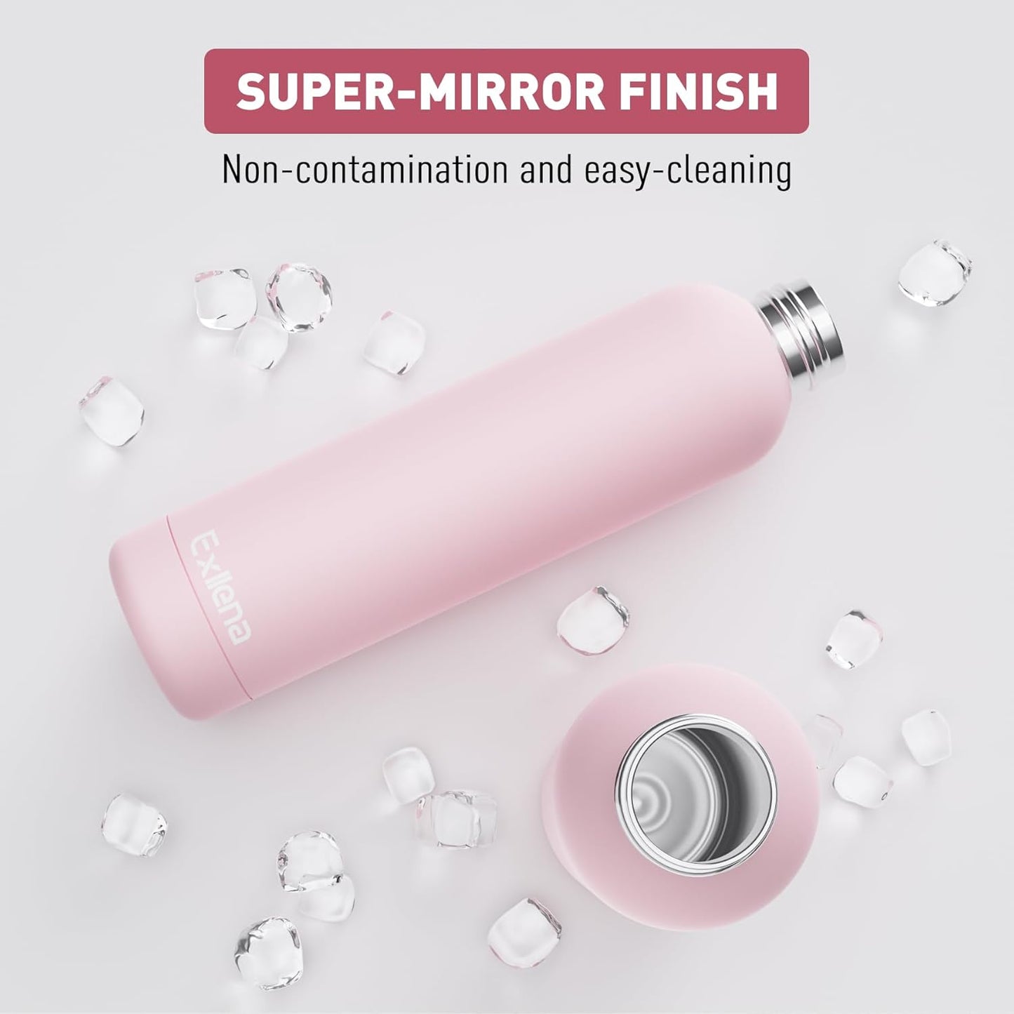 Slim Insulated Water Bottles for Travel 32oz with Clip, Double Wall Vacuum Stainless Steel Water Bottle Keeps Drinks Cold 24 Hrs/Hot 12 Hrs, 100% Leakproof, BPA Free(Pink)