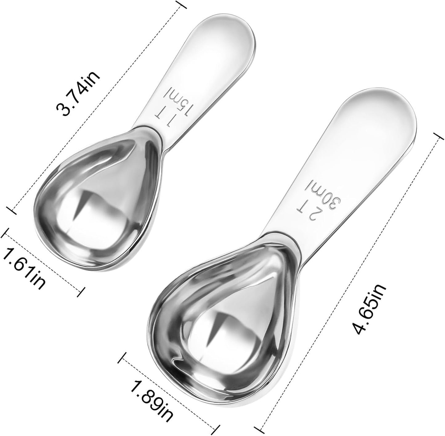Coffee Scoop Set, Tablespoon Scoop 2 Pc Set (1 Tbsp & 2 Tbsp), Stainless Steel Measuring Spoons for Ground Coffee with Short Handles, for Tea, Sugar, or Flour