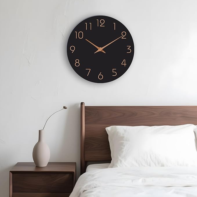 Mosewa Wall Clock 8 Inch Black Battery Operated Silent Non Ticking Simple - Image 9