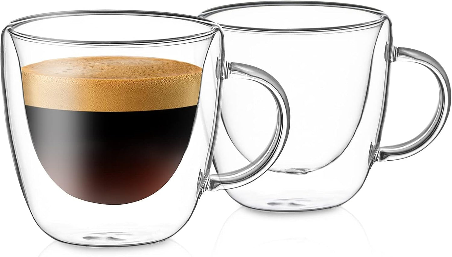 Red Rocks Double Wall Insulated Espresso Cups – Set of 2 4 Oz Double Walled Glass Coffee Mugs with Handles – Lead-Free Borosilicate Glass Espresso Cups – Thermal Clear Glass Cups for Home, Bar