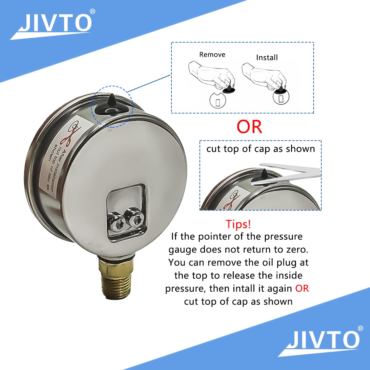 Pressure Gauge,Glycerin Liquid Filled,2-1/2" Dual Scale Dia,0-60 psi/bar/kpa,1/4" NPT Male Brass Connection,Lower Mount, Stainless Steel Case, Pneumatic,Pump,Hose,Well Tank,Gas Air Water Oil
