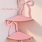 Kathfly 4 Tie Pink Bow Corner Shelf Wall Mounted Pink Floating Wood Corner - Image 4