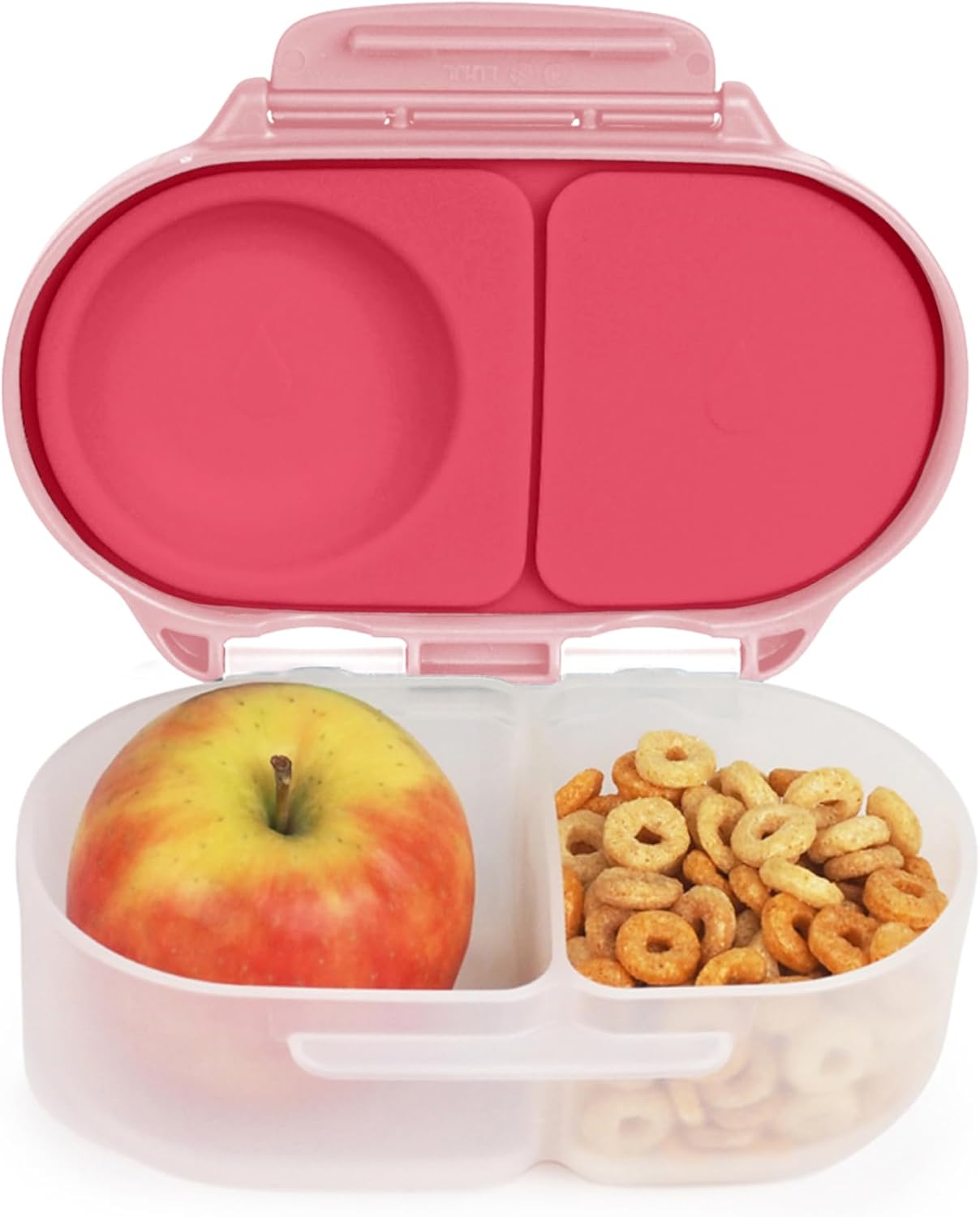 b.box Snack Box for Kids & Toddlers: 2 Compartment Snack Containers, Mini Bento Box, Lunch Box. Leak Proof, BPA free, Dishwasher safe. School Supplies. Ages 4 months+ (Flamingo Fizz, 12oz capacity)