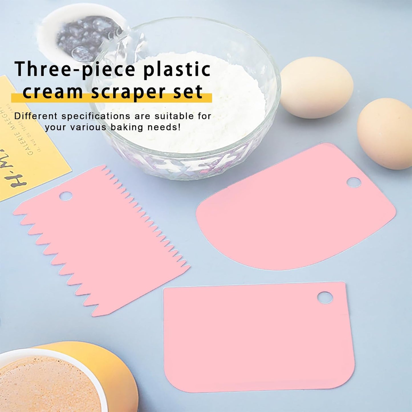 Offset Spatula Set with Pink Cake Scrapers, 3 Pack Angled Frosting Spatulas (6, 8, 10 inch) & 3 Cake Smoother Scrapers, Stainless Steel Icing Spatula for Cake Decorating, Baking & Pastry